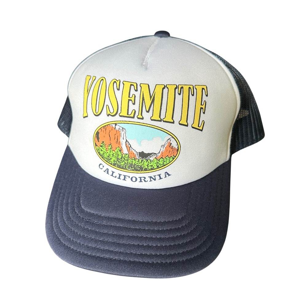 Mad Engine Yosemite California Trucker Hat Navy Blue White Snapback Mesh Cap
